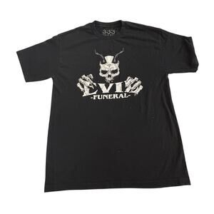 Half Evil 333 Y2K Graphic T-Shirt Wifisfuneral Skull Print Faded Black Tee L